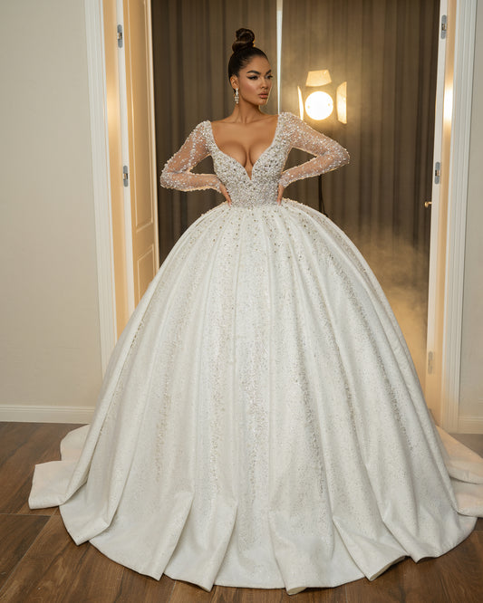 LONG SLEEVES WITH PEARLS DRESS