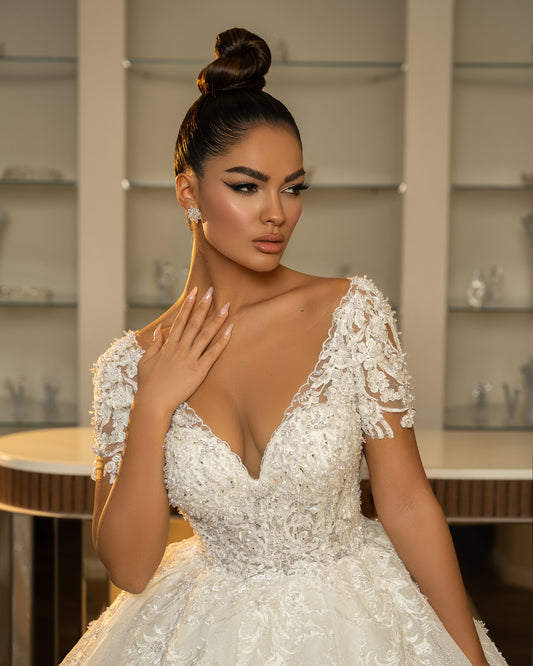 SHORT SLEEVES LACE FABRIC DRESS